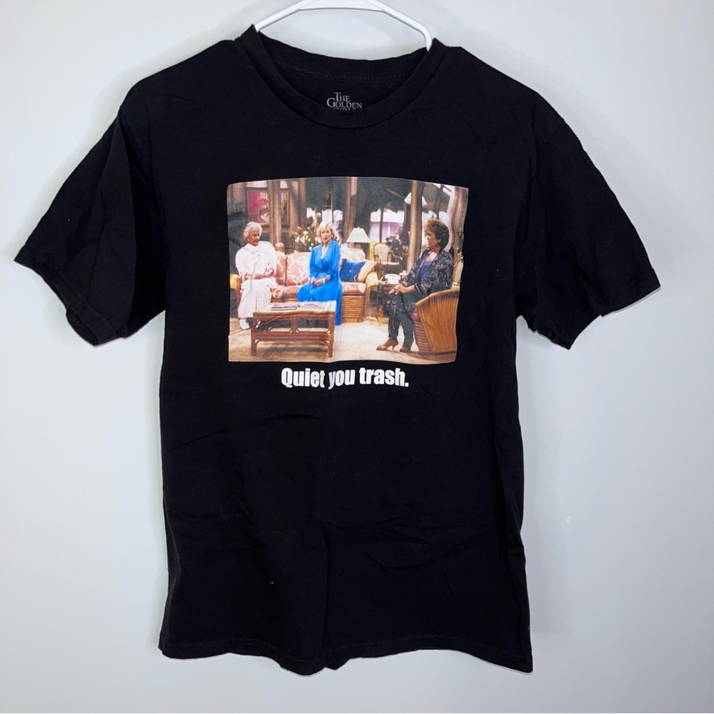 THE GOLDEN GIRLS Black Graphic T-Shirt Medium “Quiet You Trash”